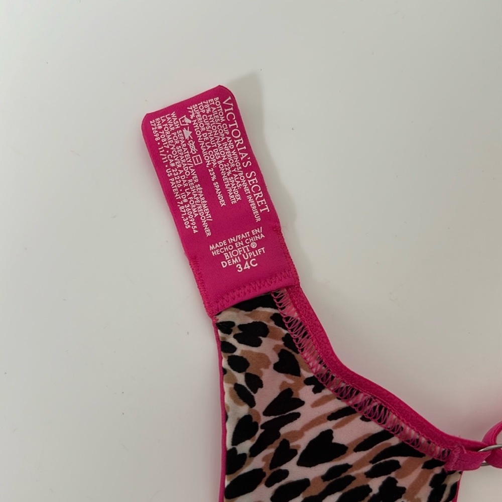 Victoria’s Secret Biofit Demi uplift bra 34C pink with leopard trim - Picture 5 of 7